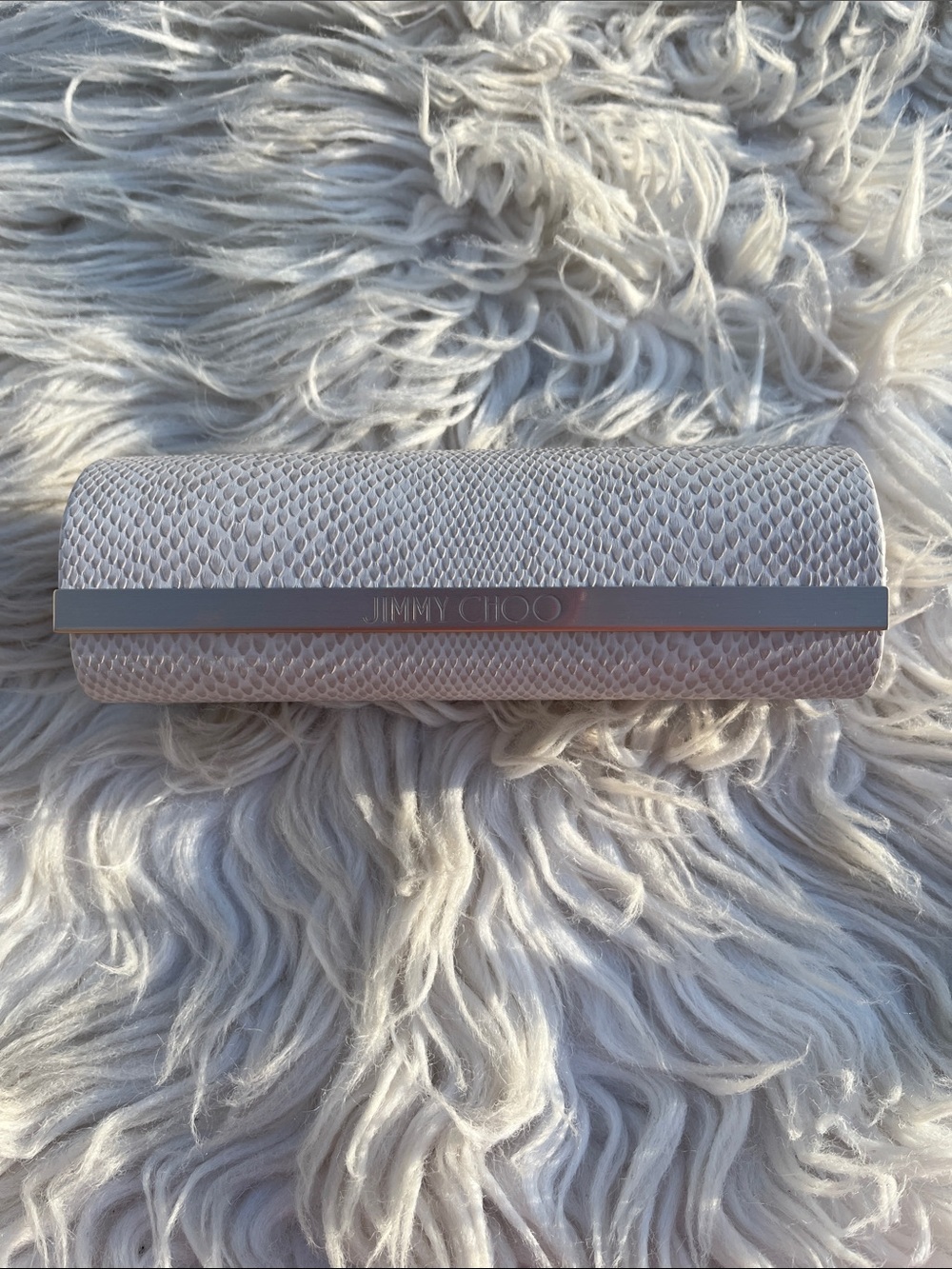 Jimmy Choo Pale Pink Snake-Effect Glasses Case